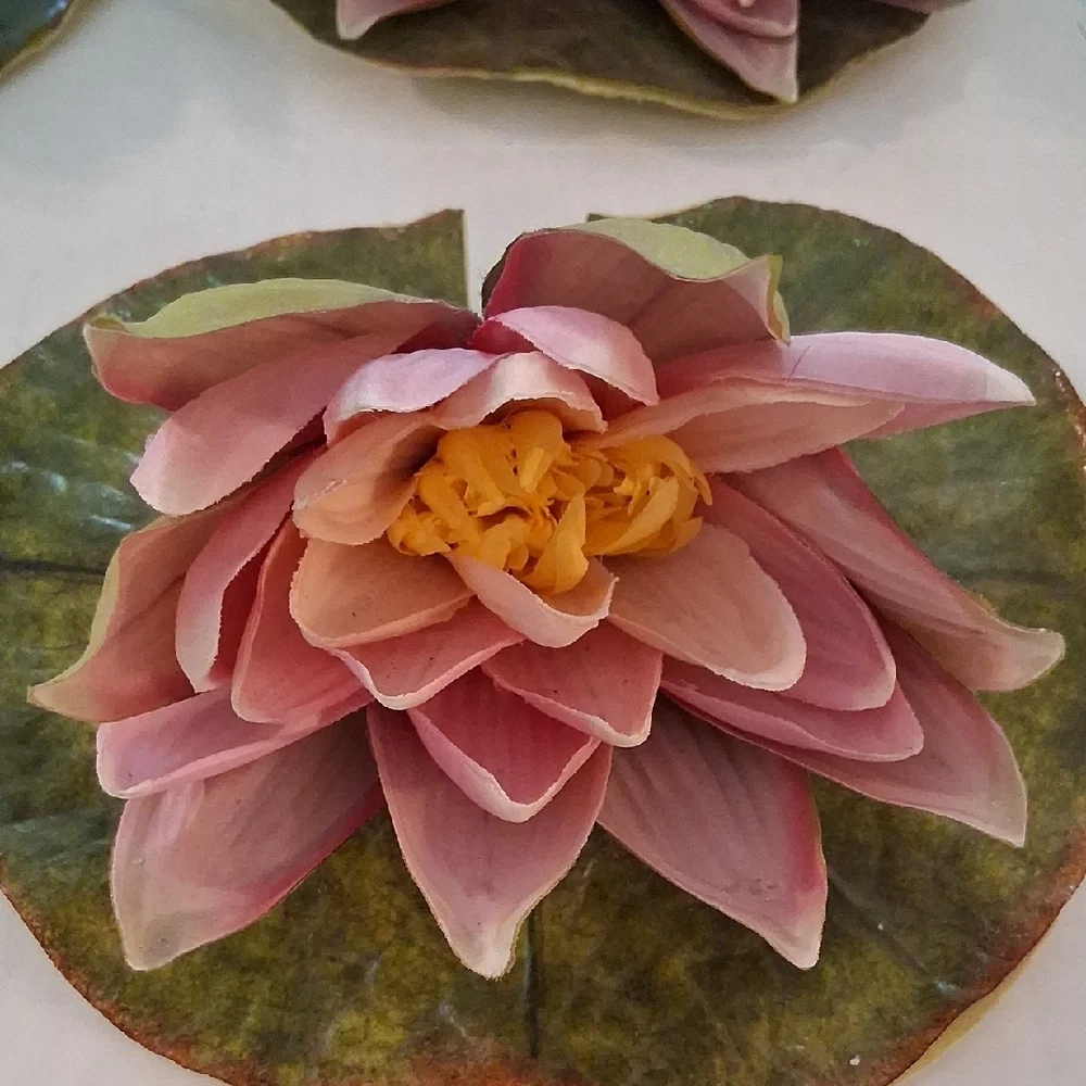 Handmade Pink Faux Water Lily Lotus Pond Picks Craft Floral Decor Set of 10